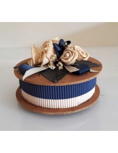 Scatola-artigianale-rotonda-in-legno-con-fiori-e-nastro-blu-o15-x-h-5-cm-3 2