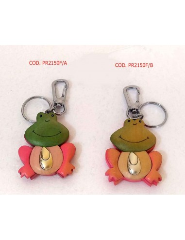Portachiavi-ranocchio-in-legno-colorato-con-placca-argento-recuerdo-A+B