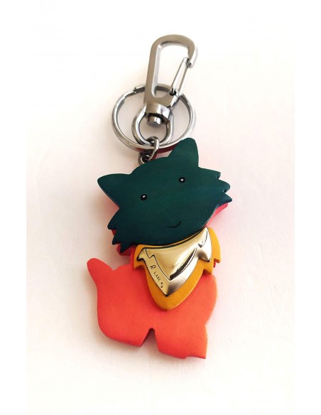 Portachiavi-gatto-in-legno-colorato-con-placca-argento-Recuerdo