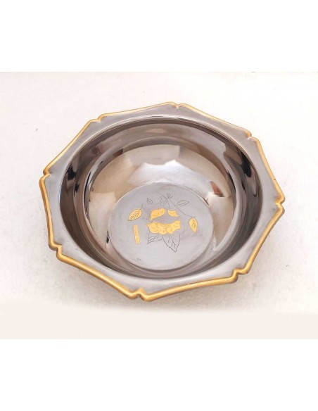 Ciotola-ottagonale-vintage-in-acciaio-inox-1810-con-bordo-in-oro-24k-e-incisione-floreale-1